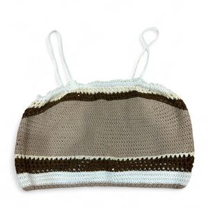 SHEIN Brown and Cream Crochet Crop Top
